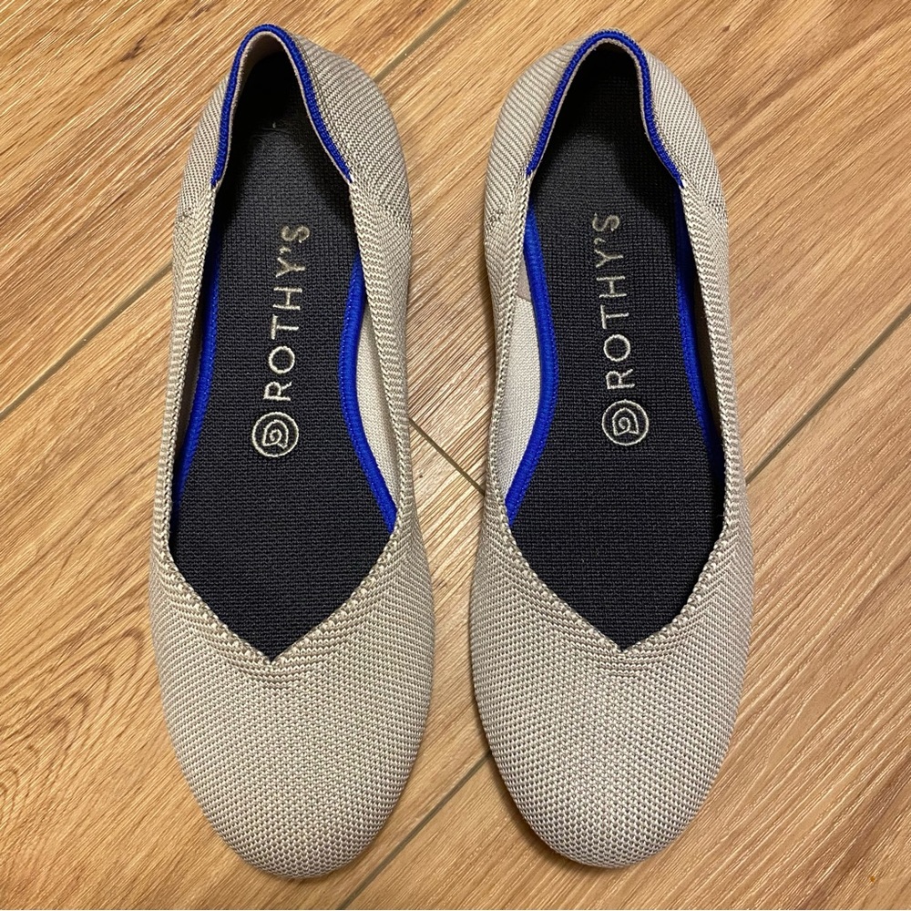 Rothys Birdseye Round Toe Flats Light Grey 9